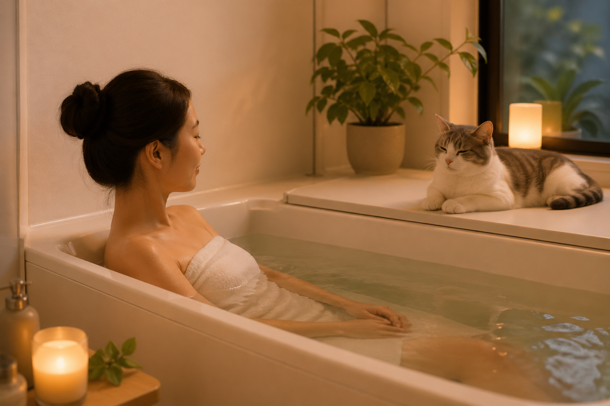 半身浴と猫
